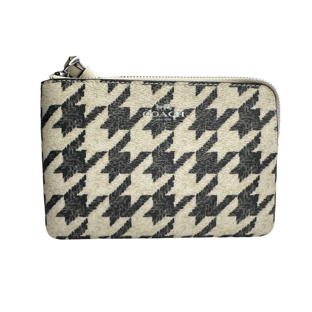 Coach Corner Zip Wristlet With Houndstooth Print